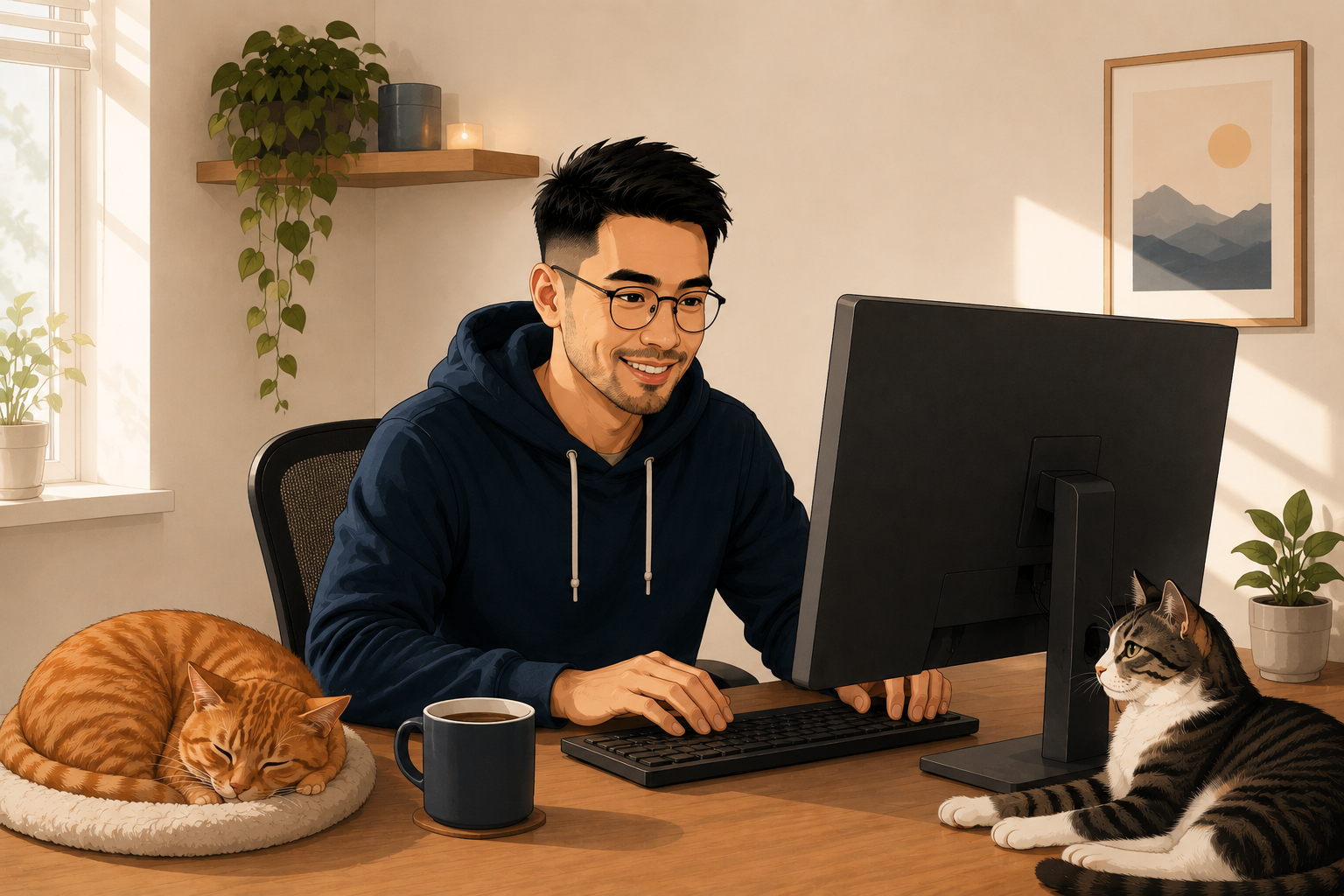 photo of me and cats working together